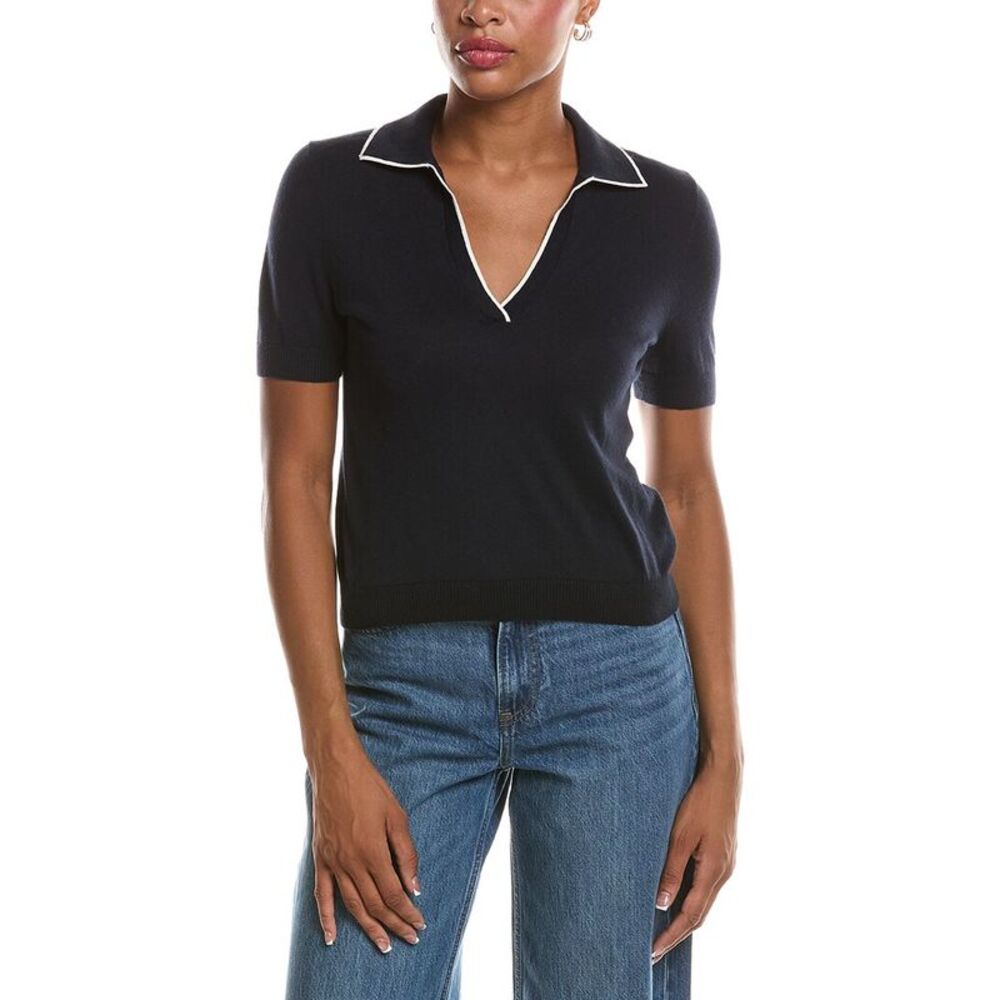 Velvet By Graham & Spencer Womens Abela Lux Cashmere-Blend Sweater, Navy